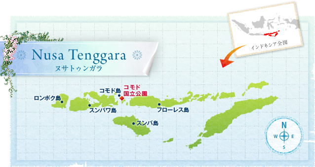地図：ヌサトゥンガラの観光案内(コモド島・コモド国立公園、フローレス島、スンバ島)